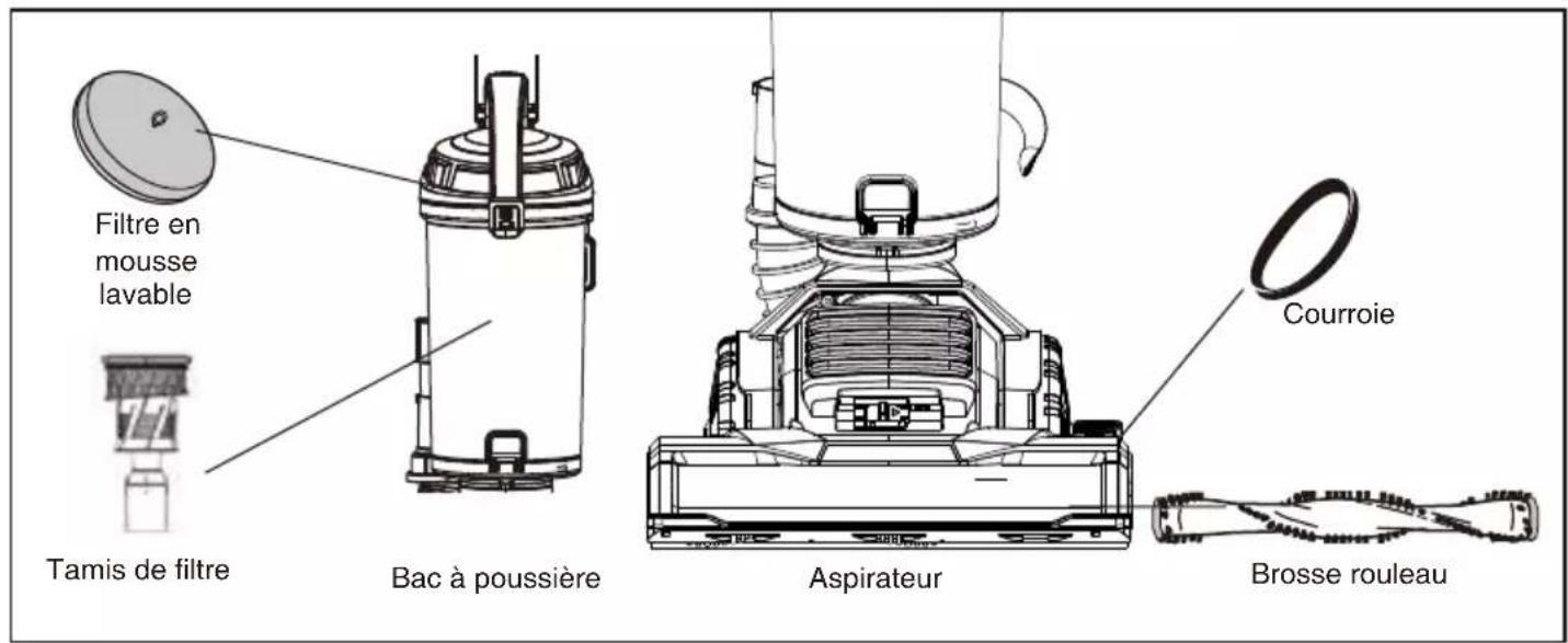 Filtre en mousse lavable Tamis de filtre Bac à poussière Aspirateur Courroie Brosse rouleau
