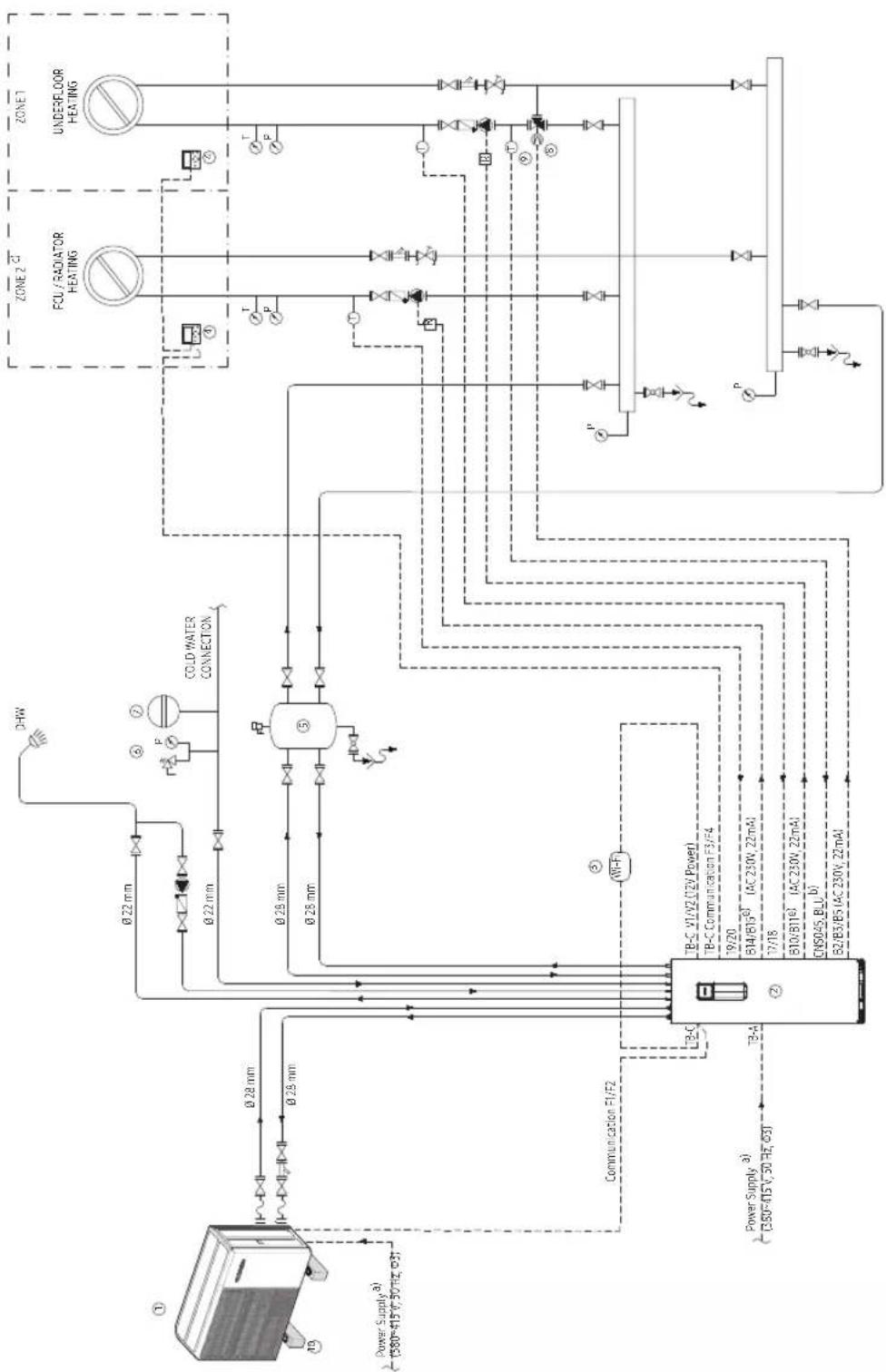 SAMSUNG AE080CXYDEK - Schéma de la tuyauterie et du câblage - 1