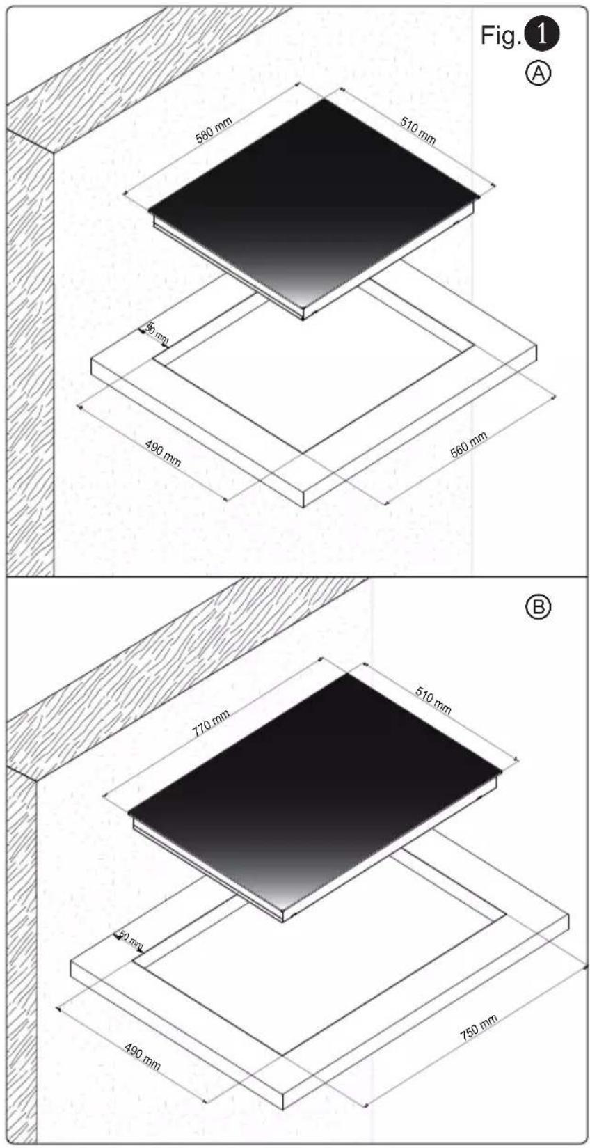 Fig. 1 ① 580 mm 510 mm 50 mm 490 mm 660 mm 770 mm 510 mm 50 mm 490 mm 750 mm