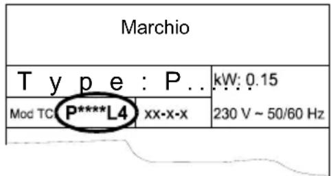 Marchio Type : P.. kW: 0.15 Mod TC P****L4 xx-x-x 230 V ~ 50/60 Hz