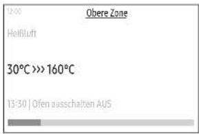 300 Obere Zone Heißluft 30°C >> 160°C 13:30 | Ofen ausschalten AUS