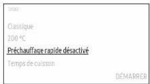 Toulo: Classique 200 °C Préchauffage rapide désactivé Temps de cuisson DÉMARRER