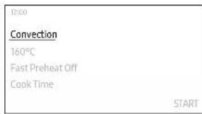 12:00 Convection 160°C Fast Preheat Off Cook Time START