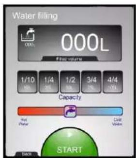 Water filling 000L File volume 1/10 1/4 1/2 3/4 4/4 10% 2% 5% 3% 6% Capacity Free Water Cold Water START
