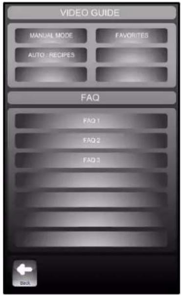 VIDEO GUIDE MANUAL MODE FAVORITES AUTO - RECIPES FAQ FAQ1 FAQ2 FAQ3 Back