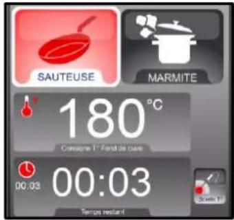 SAUTEUSE MARMITE 180°C Cassette 1° Fand de cuoé 00:03 00:03 Tempo réstant