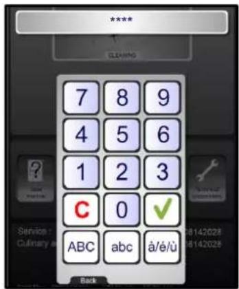 **** CLEASING 7 8 9 4 5 6 1 2 3 C 0 ✓ ABC abc à/é/ù Back