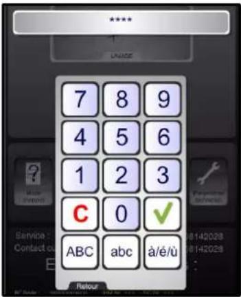 **** LARGE 7 8 9 4 5 6 1 2 3 C 0 ✓ ABC abc à/é/ü Retour