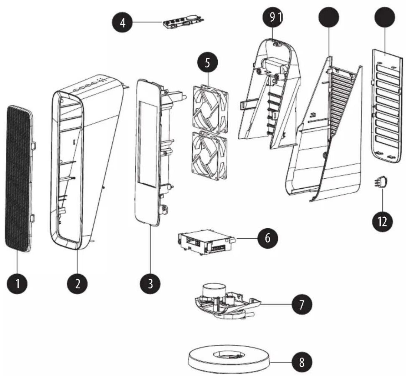Exploded view diagram of a refrigerator internal components with numbered labels