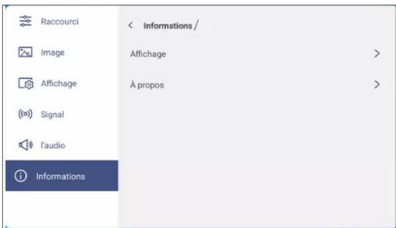 OPTOMA 5752RK+ - Visualisation des informations sur l'appareil - 1