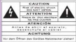 CAUTION Risk of electric shock DO NOT OPEN ATTENTION Rescue de choc électrique NE PAS OUVER ATENCIÓN Antes de abrir el aparato, desenchute el cable! ACHTUNG Vor dem Öffnen des Gerätes Netzstecker ziehen!