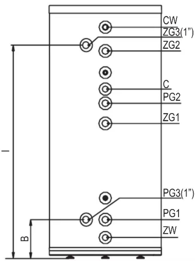 KOSPEL SB-200 - Muff location for connection an external heat exchanger(SWZ and SBZ only) - 1
