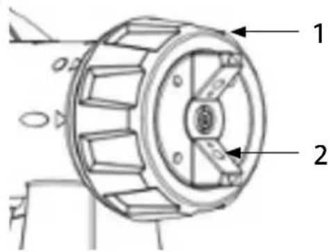 Technical diagram of a mechanical component with labeled parts 1 and 2