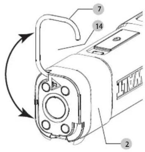Technical diagram of a mechanical component with numbered parts and directional arrows indicating rotation or assembly.
