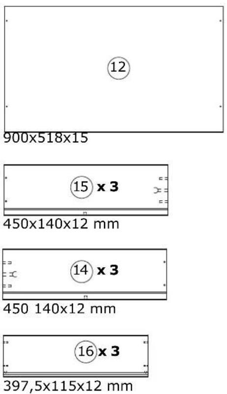 900x518x15 12 15 x 3 450x140x12 mm 14 x 3 450 140x12 mm 16 x 3 397,5x115x12 mm