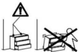 Safety warning symbols showing a hazard symbol above a stack of blocks and a cross symbol below a box, indicating incorrect safety conditions.