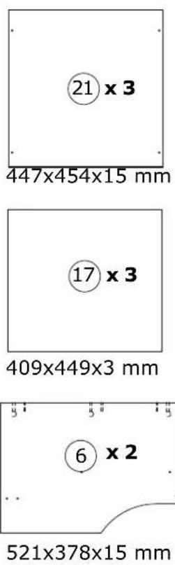 21 x 3 447x454x15 mm 17 x 3 409x449x3 mm 6 x 2 521x378x15 mm
