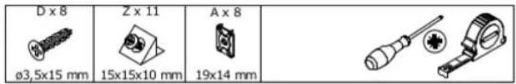 D x 8 ø3,5x15 mm Z x 11 15x15x10 mm A x 8 19x14 mm