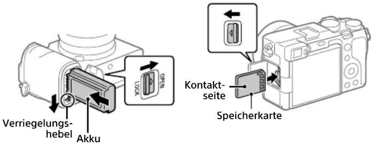 SONY Alpha A7C II - Einsetzen des Akkus (mitgeliefert)/der Speicherkarte (getrennt erhältlich) in die Kamera - 1
