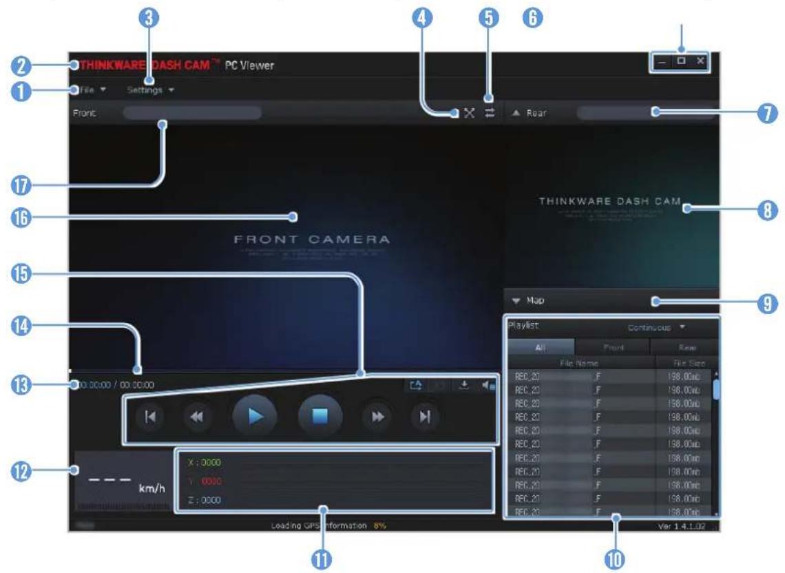 Thinkware F70 Pro - Disposition de l'écran de la visionneuse pour ordinateur - 1