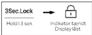 3Sec.Lock Hold i 3 sek → Indikator tændt Display låst