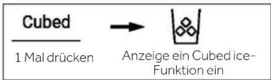 Cubed 1 Mal drücken → Anzeige ein Cubed ice- Funktion ein