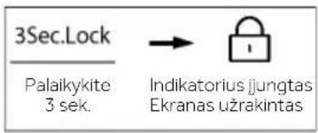 3Sec.Lock Palaikykite 3 sek. → Indikatorius jungtas Ekranas užrakintas