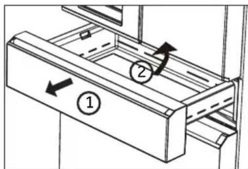 Technical diagram showing a mechanical assembly with labeled components and directional arrows indicating motion or movement.