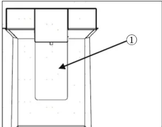 Technical diagram showing a mechanical component with labeled part 1 and directional arrow