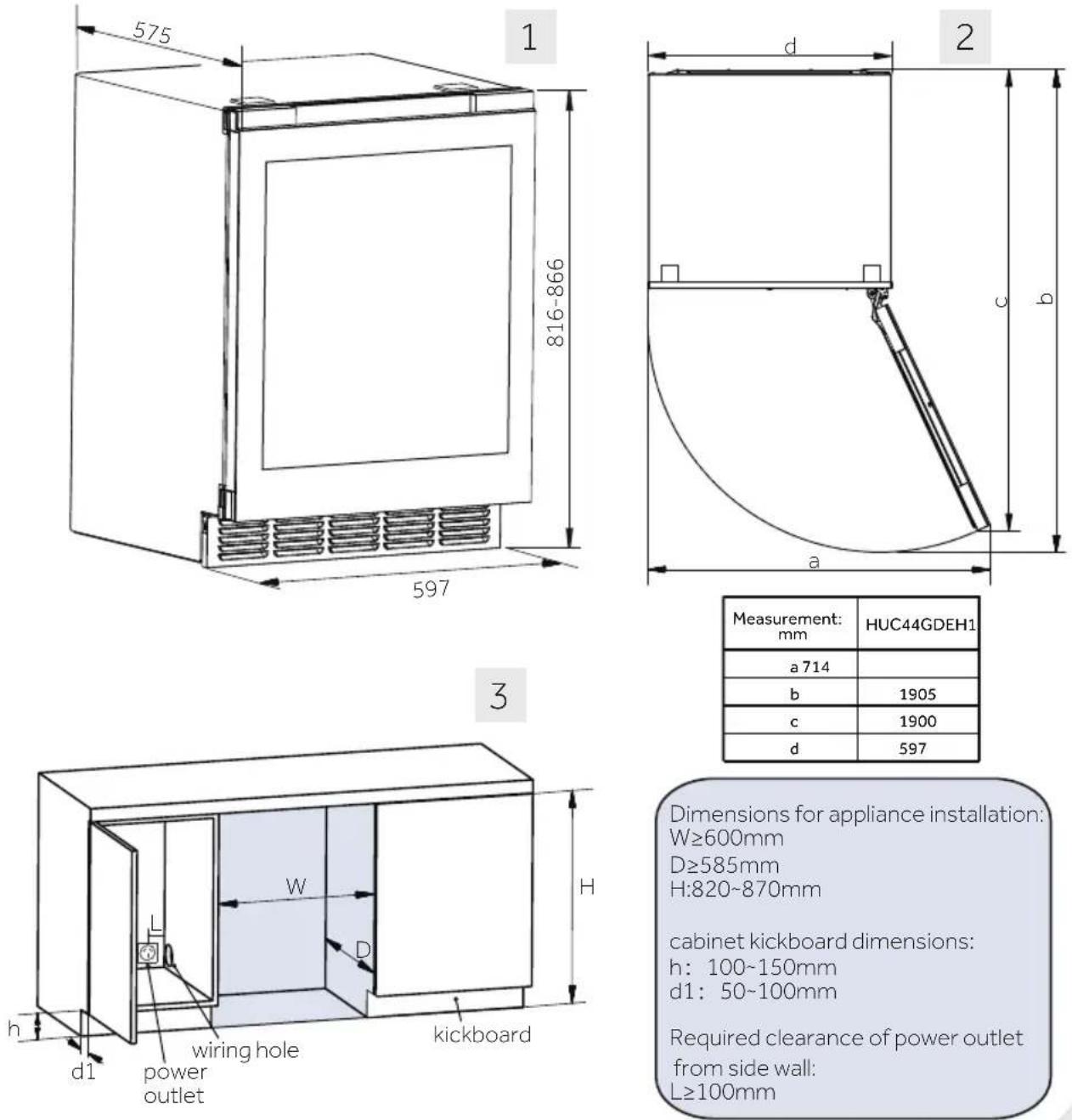 HAIER HUC44GDEH1 - Space requirements - 1