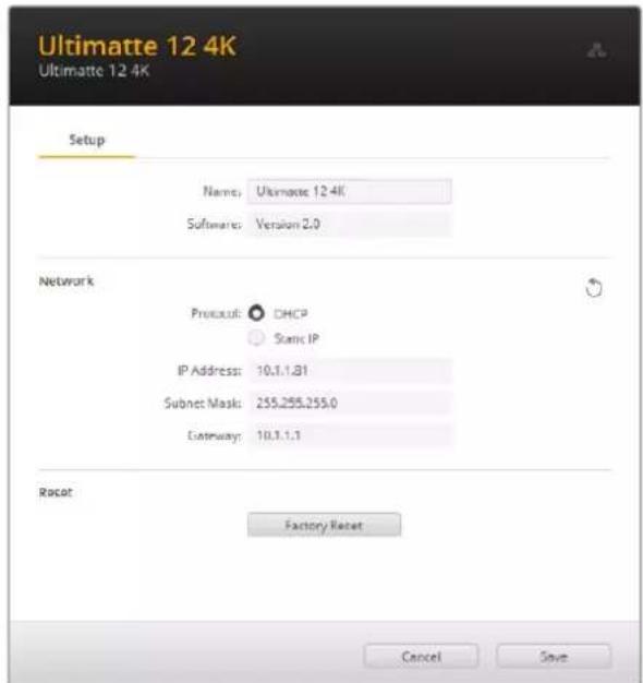 Blackmagic Design Ultimatte 12 - Configurar o Endereço IP - 1