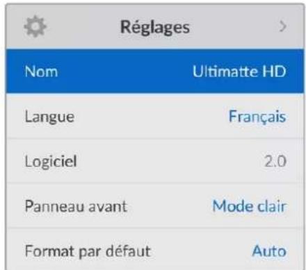 Blackmagic Design Ultimatte 12 - Paramètres du menu de l'écran LCD - 4