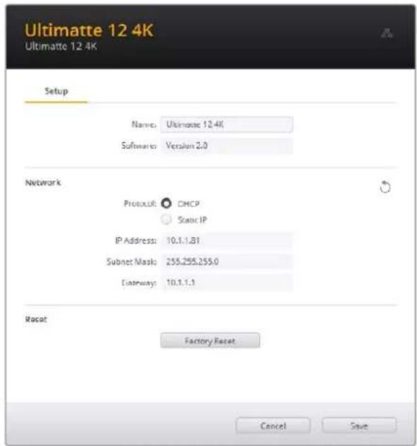 Blackmagic Design Ultimatte 12 - Configuración de la direction IP - 1