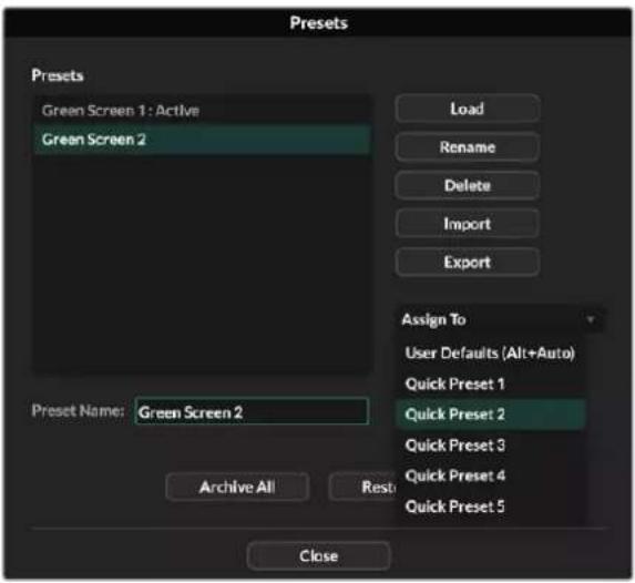 Blackmagic Design Ultimatte 12 - Assegnare i predefiniti - 1