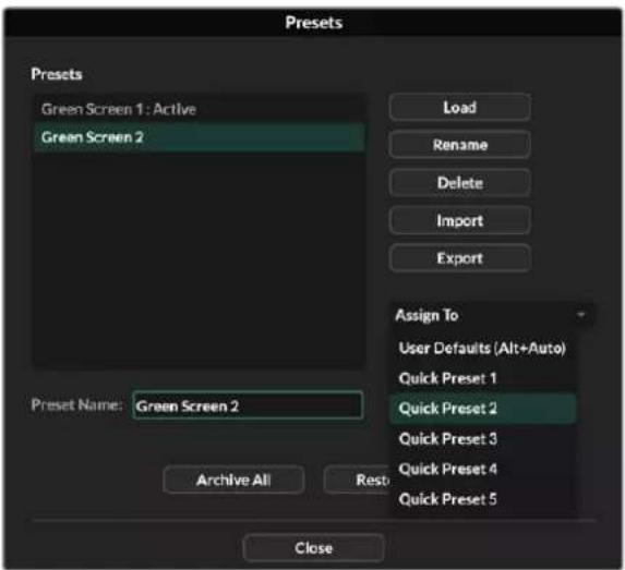 Blackmagic Design Ultimatte 12 - Zuweisen von Presets - 1
