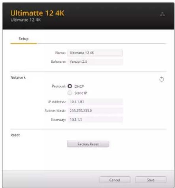 Blackmagic Design Ultimatte 12 - Vorgeben der IP-Adresse - 1