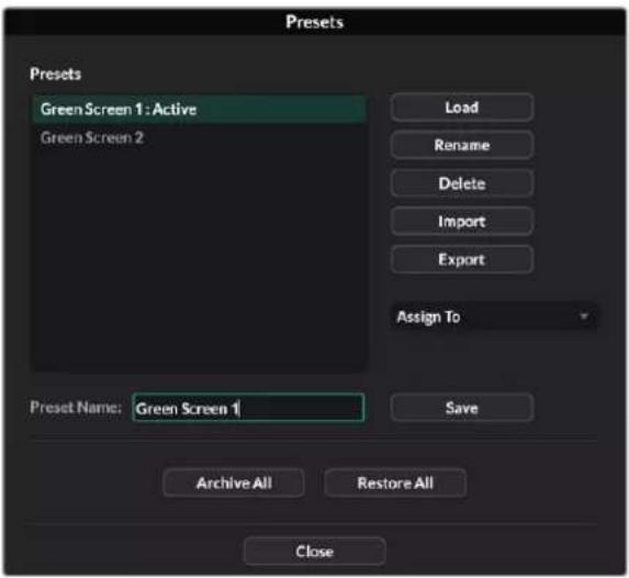 Blackmagic Design Ultimatte 12 - Speichern und Verwalten von Presets - 4