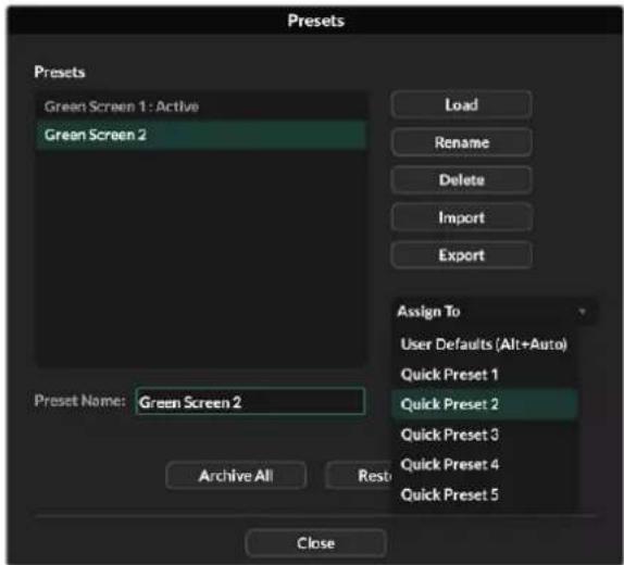 Blackmagic Design Ultimatte 12 - Asignación de configuraciones predeterminadas - 1