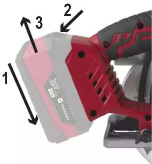Toolcraft TCS 55 - b) Insertion/retrait de la batterie - 1