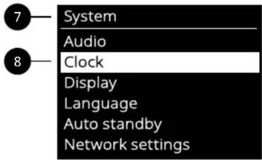 System Audio Clock Display Language Auto standby Network settings