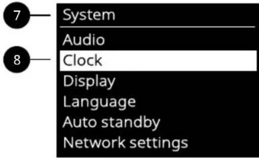 System Audio Clock Display Language Auto standby Network settings