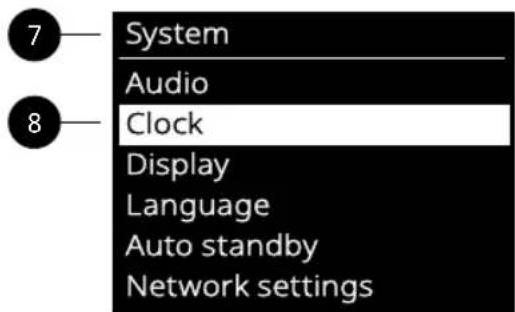 System Audio Clock Display Language Auto standby Network settings