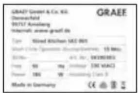 GRAE7 GmbH & Co. KG Dorsunfeld 00157 Anschlag Institut: aner-graft.de Type: Wied Kitchen 563-801 Mach-Este Operatives (Mach-Esteverat) 20 Mio. 40 Ltr. 001591000 Frost: 50 mg Institute: (200 VAC) Power: 100 W Anschlag: 100 m³ Made in Germany CE