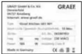 GRAEF GmbH & Co. KG Dorsarafeld W157 Karolong Schwartz: www.graef.de. Type: Graft Kitchen 100 M/F Graft Life: Graftlife - GraftLifeHealth, 10 Mos. Address: 431, No.: 24209767 Tang: 100 mg (200 MHz) Power: 100 W (system: 100 P) Made in Germany