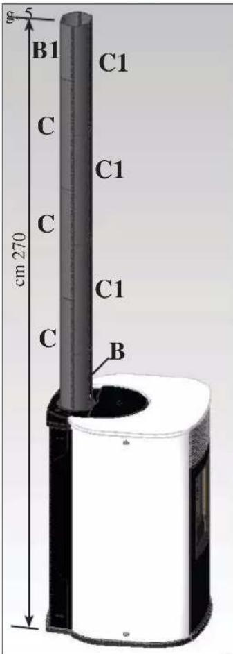 EDILKAMIN MYA ECO - KIT DE COBERTURA DO TUBO PARA TUBO DE EVACUAÇÃO DE FUMOS VERTICAL OP-CIONAL - 3