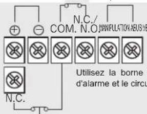 N.C./ COM. N.O. DANAIPULATION ABEUSIVE Utilisez la borne d'alarme et le circu