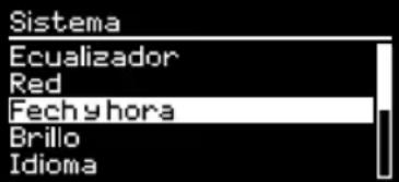 Sistema Ecualizador Red Fech y hora Brillo Idioma