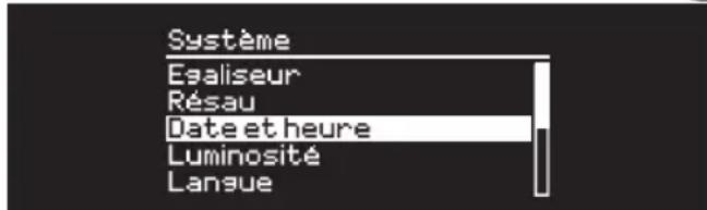 Système Ésaliseur Résau Date et heure Luminosité Langue