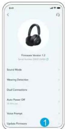 Firmware Version 1.2 Sound Number: (0001/0001) Sound Mode Wearing Detection Dual Connections Auto Power Off 30 Minutes Voice Prompt Update Firmware