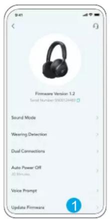 Firmware Version 1.2 Send Number SN00124483 Sound Mode Wearing Detection Dual Connections Auto Power OFF 20 Minutes Voice Prompt Update Firmware 1